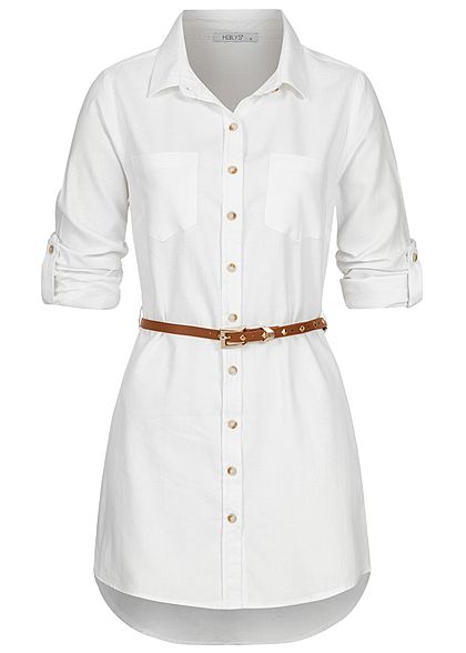 Hailys Dames Turn-up Longform Blouse met Riem wit