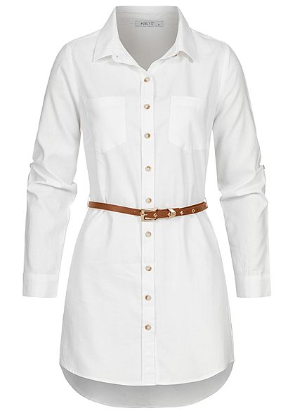 Hailys Dames Turn-up Longform Blouse met Riem wit