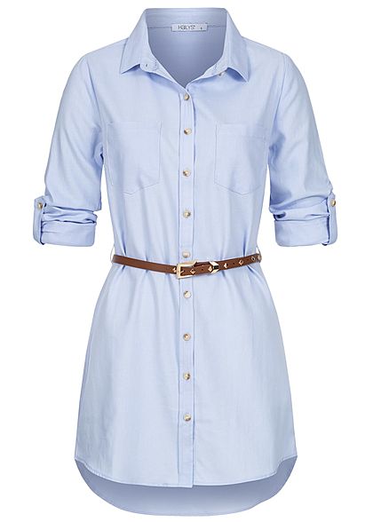 Hailys Dames Turn-up Longform Blouse met Riem lichtblauw