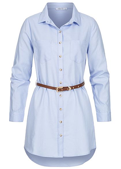 Hailys Dames Turn-up Longform Blouse met Riem lichtblauw