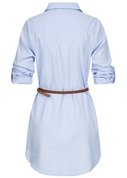 Hailys Dames Turn-up Longform Blouse met Riem lichtblauw