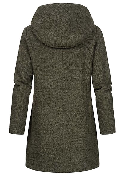 Sublevel Dames Boucle Coatigan Jas Kap 2-Pockets ivy olijfgoen melange