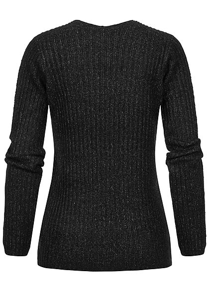 Sublevel Dames Ribbed V-hals gebreide Trui zwart melange
