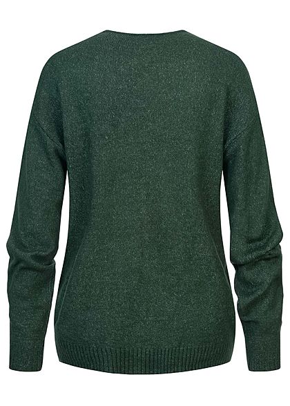 Sublevel Dames V-hals Gebreide Sweater met geribbelde boorden sea moss donkergroen melange