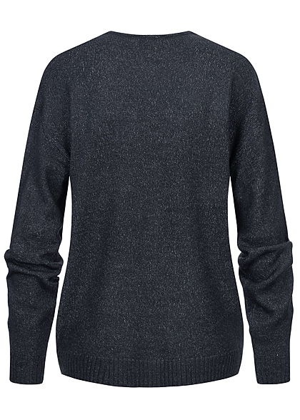 Sublevel Dames V-hals Gebreide Sweater met geribbelde boorden night navy blauw melange