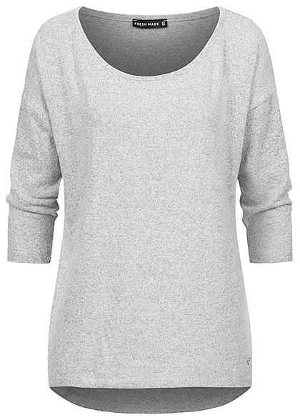 Fresh Made Dames 3/4 Longform Shirt Longsleeve lichtgrijs melange