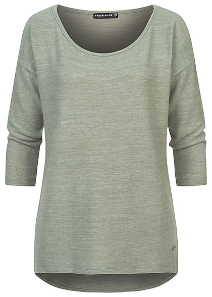 Fresh Made Dames 3/4 Longform Shirt Longsleeve vintage groen melange