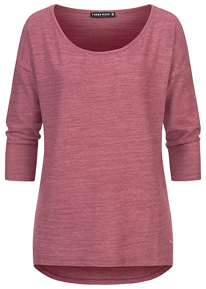 Fresh Made Dames 3/4 Longform Shirt Longsleeve vintage berry rood melange