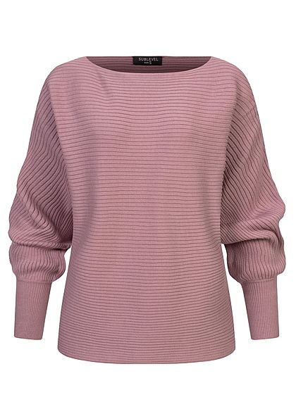 Sublevel Dames Ribbed Trui met vleermuismouwen en knoopjes op de mouw berry lila