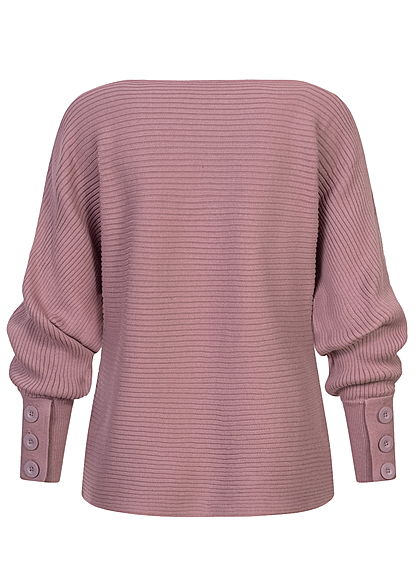 Sublevel Dames Ribbed Trui met vleermuismouwen en knoopjes op de mouw berry lila