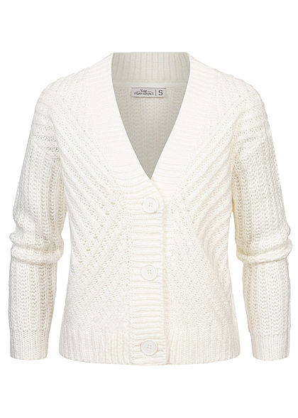 Urban Surface Dames v-hals gebreid Cardigan met knoopsluiting structur strepen off wit