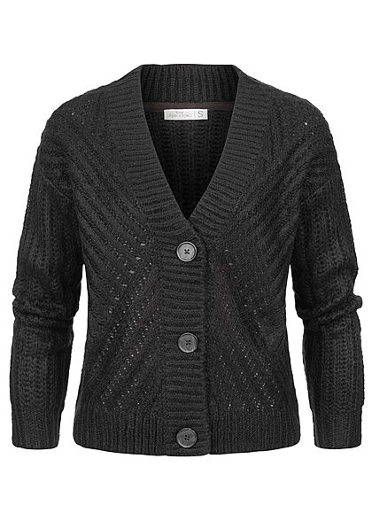 Urban Surface Dames V-hals gebreid Cardigan knoopsluiting structur strepen zwart