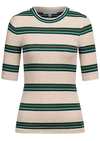 Tom Tailor Damen 1/2-Arm Shirt Streifen Muster beige grün - Art.-Nr.: 21010198