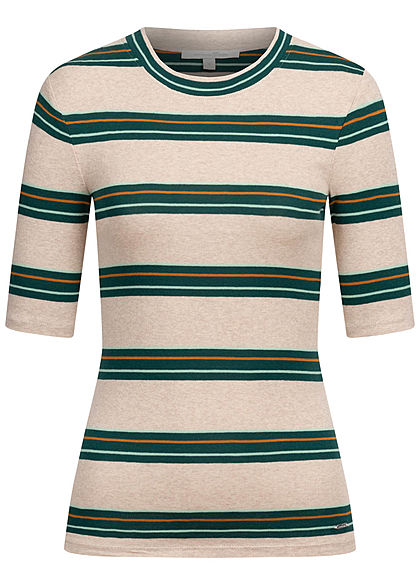 Tom Tailor Damen 1/2-Arm Shirt Streifen Muster beige grün