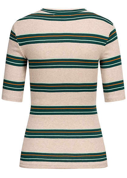 Tom Tailor Damen 1/2-Arm Shirt Streifen Muster beige grün