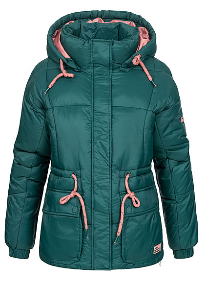 Stitch and Soul Dames Winterjas met Kap 2-Pockets seam moss groen