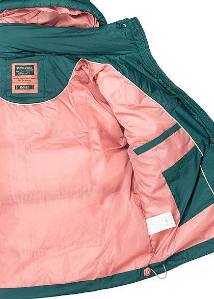 Stitch and Soul Dames Winterjas met Kap 2-Pockets seam moss groen