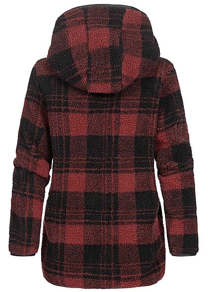 Stitch and Soul Dames Duffle Imitatiebont Jas met Kap geruite patroon 2-Pockets copper rood
