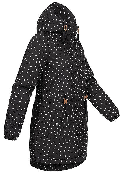 Eight2Nine Dames Winter Parka Jas met Kap stippen patroon zwart en wit