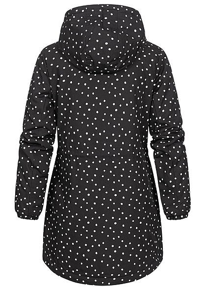 Eight2Nine Dames Winter Parka Jas met Kap stippen patroon zwart en wit