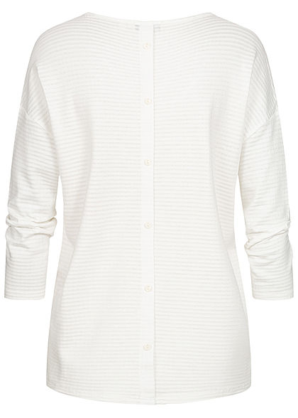 Tom Tailor Dames 3/4 Sleeves Structuur Longsleeve Strepen whisper wit