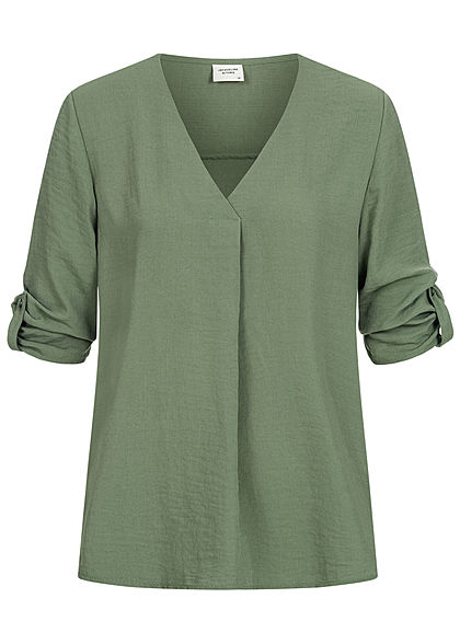 JDY by ONLY Dames NOOS 3/4 Mouwen Turn-up V-Neck Blouse Wikkel Look sea spray groen