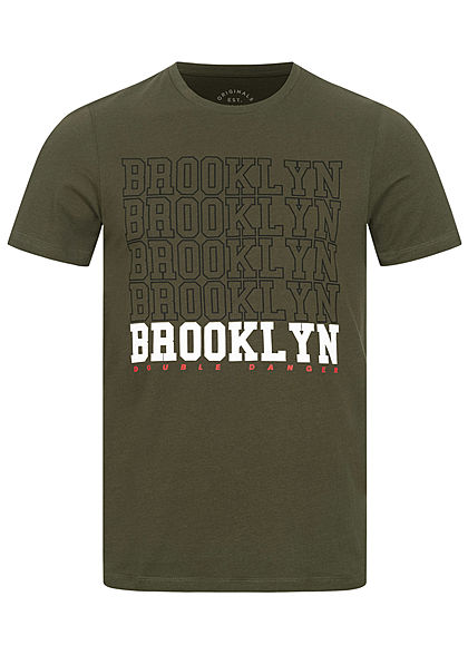 Jack and Jones Heren T-Shirt Brooklyn Frontprint Slim Fit forest night olijfgroen