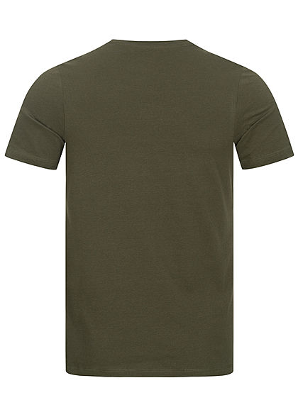 Jack and Jones Heren T-Shirt Brooklyn Frontprint Slim Fit forest night olijfgroen