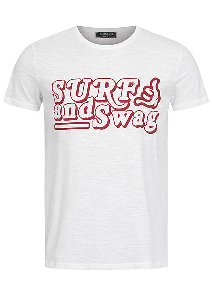 Sublevel Herren Surfer T-Shirt mit Frontprint weiss rot - Art.-Nr.: 21010327