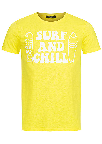 Sublevel Herren Surfer T-Shirt mit Frontprint zitronen gelb - Art.-Nr.: 21010328