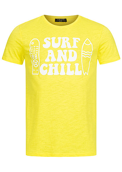 Sublevel Herren Surfer T-Shirt mit Frontprint zitronen gelb