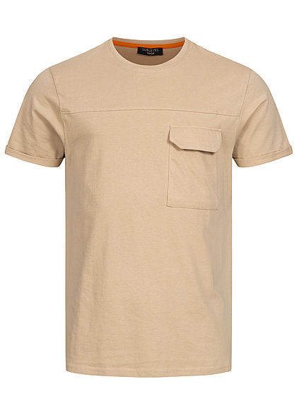 Sublevel Herren T-Shirt mit Brusttasche & Ärmelumschlag sahara sand beige - Art.-Nr.: 21010333