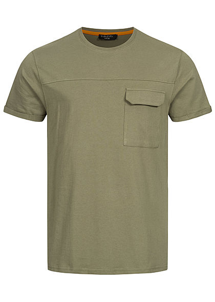 Sublevel Herren T-Shirt mit Brusttasche & Ärmelumschlag ivy oliv grün