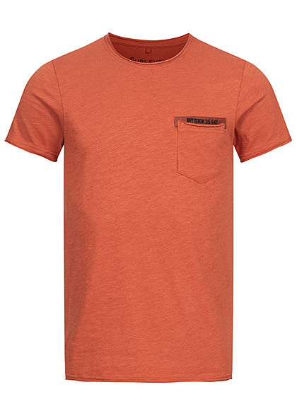 Sublevel Herren T-Shirt mit Brusttasche & offenen Kanten terracotta rot