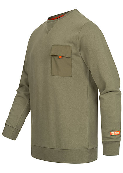Sublevel Herren Sweater Pullover mit Brusttasche vintage oliv grün