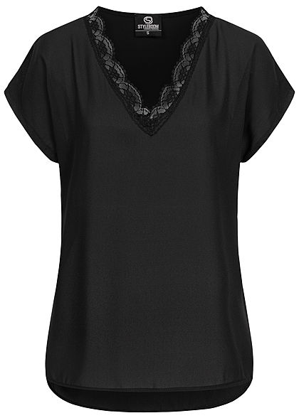 Styleboom Fashion Dames V-Neck Chiffon Blouse zwart