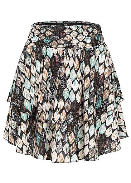 Cloud5ive Dames Minirok met bladprint zwart