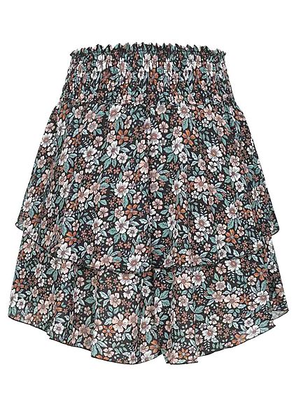 Styleboom Fashion Dames Mini Rok Bloemen Print zwart multicolor