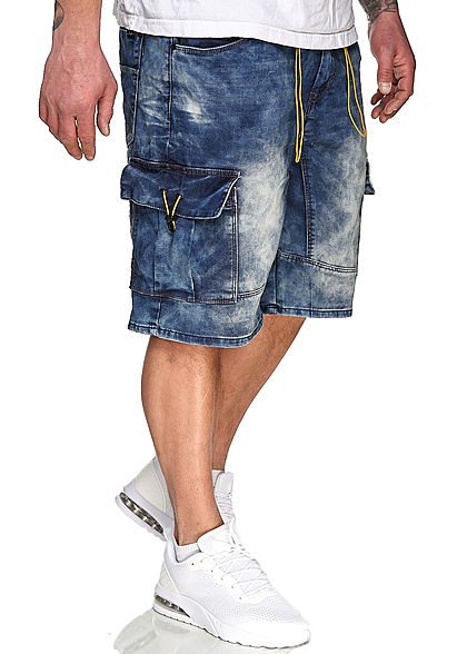 Urban Surface Heren Cargo Bermuda Jeans Shorts 7-Pockets medium blauw denim