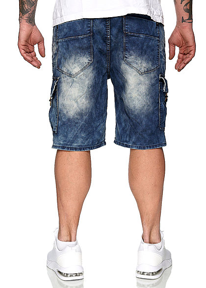 Urban Surface Heren Cargo Bermuda Jeans Shorts 7-Pockets medium blauw denim