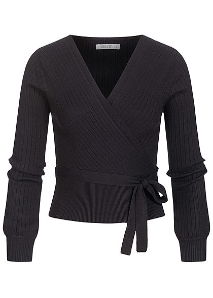 Hailys Dames V-Neck Stuctuur Sweater zwart