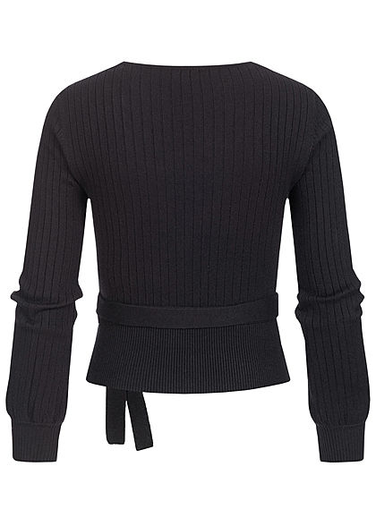 Hailys Dames V-Neck Stuctuur Sweater zwart