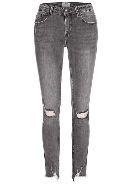TALLY WEiJL Dames Skinny Jeans Low Waist Destroy Look washed grijs denim