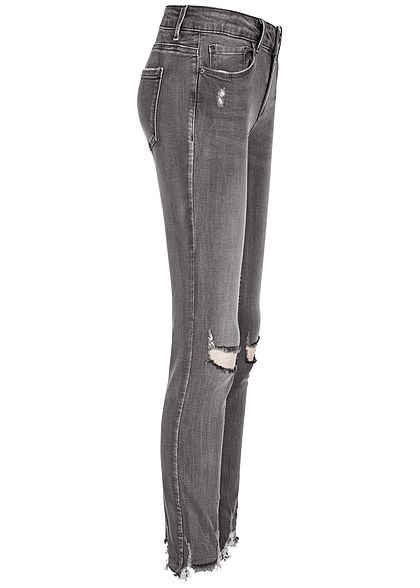 TALLY WEiJL Dames Skinny Jeans Low Waist Destroy Look washed grijs denim