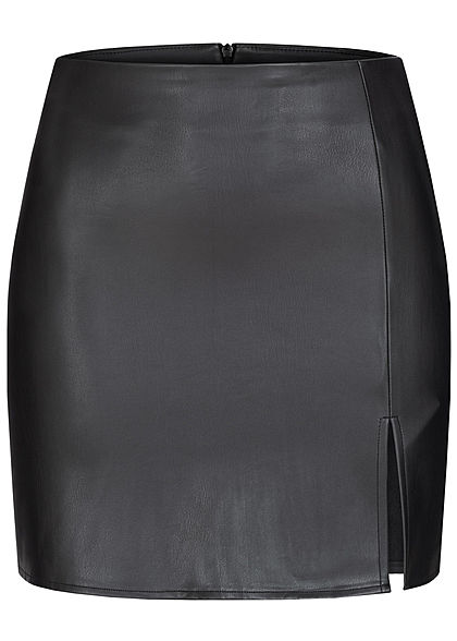TALLY WEiJL Damen Kunstleder Mini Rock Schlitz seitlich Zipper hinten schwarz