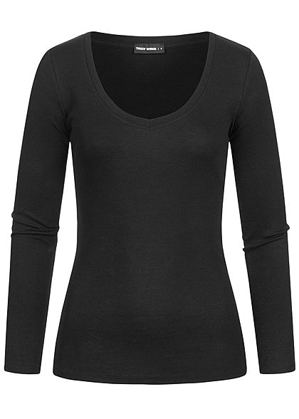 TALLY WEiJL Dames Basic V-Neck Longsleeve zwart