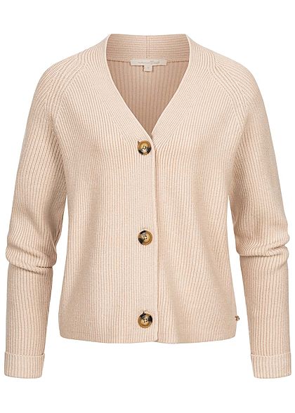 Tom Tailor Damen V-Neck Jacquard-Struktur Cardigan Strickjacke soft beige