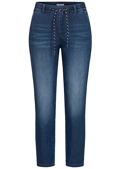 Tom Tailor Damen Loose Fit Jeans Hose Tunnelzug 2-Pockets mid stone wash denim - Art.-Nr.: 21020545