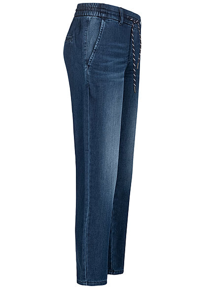 Tom Tailor Damen Loose Fit Jeans Hose Tunnelzug 2-Pockets mid stone wash denim