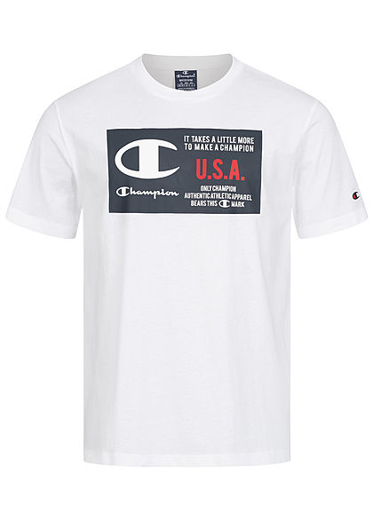 Champion Herren T-Shirt USA Frontprint Comfort Fit weiss schwarz rot - Art.-Nr.: 21020556
